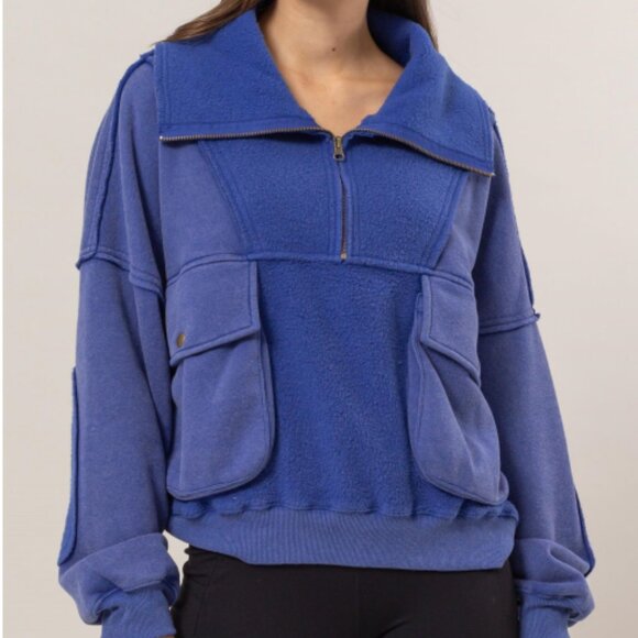 NWT Hyfve Mineral Washed French Terry Sweatshirt In Blue - Picture 2 of 6